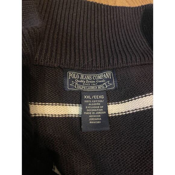 Vintage Polo Jeans Co Ralph Lauren 1/4 Zip Navy Ribbed Sweater Pullover USA Flag - Picture 3 of 5